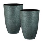 Stone Textured Effect Tall Plastic Planter, Set of 2 - Suitable for Indoor or Outdoor Use - 52cm (H) x 36cm (Dia)