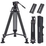 Heavy Duty Tripod, Lusweimi 72"/183 cm Professional Aluminum Video Camera Tripod with 360°Fluid Head & 2 Quick Release Plates, Compatible with Canon/Nikon/Sony/Other Camcorder, Load Up to 17.6lb/8kg