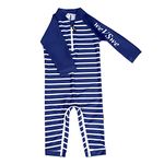 weVSwe Toddler Swimsuit UPF 50+ Sun Protection Recycled Fabric Baby Swimming Costume One Pieces Girl Swimwear Long Sleeve Rash Guard Navy Blue Stripes 3T