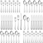 60-Piece Silverware Set, Wildone Stainless Steel Flatware Set Service for 12, Tableware Cutlery Set for Home Kitchen Hotel Restaurant, Mirror Polished, Dishwasher Safe