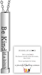 GRFFZX Be Kind...Of A Bich - Collana con messaggio nascosto, Be Kind of A Bitch - Collana con barra verticale con incisione 3D, Collana con ciondolo Mantra di incoraggiamento (Silver)