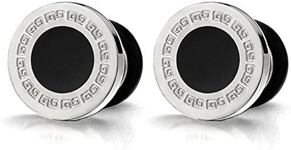 8MM Modelo Dominante Griego 10MM Círculo Pendientes para Hombres, Acero Inoxidable con Esmalte Negro, 2 Piezas