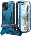 FNTCASE for iPhone 15 Phone Case: Military Grade Shockproof Full Protection Hard Phonecase with Kickstand - Dual Layer Matte Textured Drop Proof Rugged Protective Cover - 6.1 Inch (Blue)