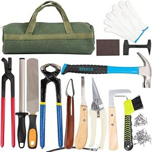 capuca Farrier Tools Horse Hoof Trimmers - 14PCS Goat Hoof Trimmers Kit 8 Inch Hoof Rasp Nippers Pick Knife Cutter Buffer Hammer Brushes with Hoof Knife Sharpener for Pigs