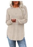 Aokosor Long Sleeve Tops Womens Tops Ladies Lightweight Sweatshirt Curve Hem Tunic Shirt Begie Size 10-12