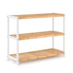 woodluv 3-Tier Shoe Rack, Shoe Storage Organiser, Wooden Storage Rack, Shoe Shelf for Hallway, Living Room, Plants Books, Bedroom,Bathroom, 70x26x55cm