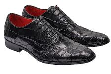 Mens Real Leather Upper & Sole Handmade Shoes Crocodile Print Formal Dress Oxford Lace ups [ PLS-369-CROCO-NOIR-42 ]