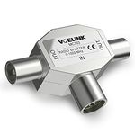 VCELINK TV Aerial Coax Splitter 2 Way Splitter Coax Cable 2 Male to 1 Female Adapter Coaxial TV Connector Shielded Metal Housing 0-1000Mhz, Argent