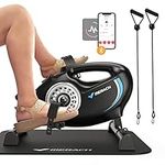 Under Desk Bike Pedal Exerciser, Quiet Magnetic Mini Exercise Bike with MERACH App for Arm, Leg Recovery, Physical Therapy, Smooth Foot Desk Cycle with 2 Resistance Bands & Non-Slip Mat