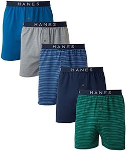 Hanes Men's 5-Pack Ultimate FreshIQ Dyed Exposed Waistband Knit Boxer with ComfortFlex Waistband - Assorted Colors, Large