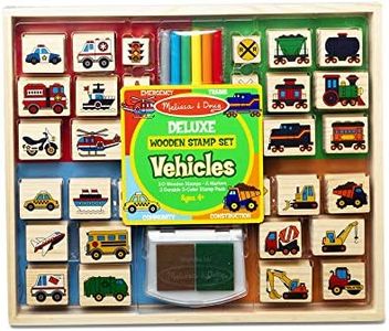 Melissa & Doug Tampons Véhicules Deluxe, Jeu de timbres en bois, 30 timbres + tampon d’encre deux couleurs, Jouet créatif pour enfants de 3 4 5 6 7 ans, Cadeau pour filles et garçons