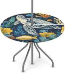 Outdoor Round Tablecloth with Umbrella Hole, Sea Turtle Fitted Table Cloth Waterproof Umbrella Table Cover Elastic Circle Table Cloth with Zipper for Party Picnic,Fit for 45"-56" Round Tables
