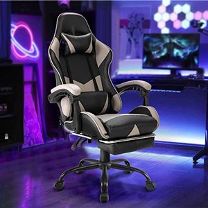 Ufurniture PU Leather Ergonomic Gaming Chair with footrest Computer Racing Chair Reclining Executive Office Chair Desk Chair for Adults Teens Grey & Black