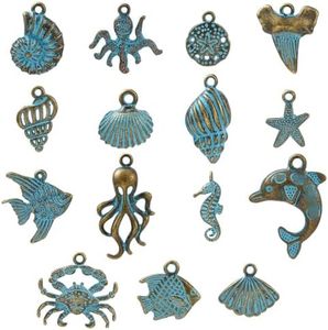 DanLingJewelry 60Pcs 15 Styles Marine Animal Charms Blue Sea Creatures Charms Ocean Fish Dolphins Pendants for DIY Summer Jewelry Making