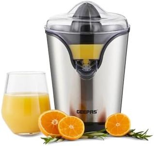 Geepas 100W Citrus Juicer Electric Orange Juicer | Professional Brushed Stainless Steel Fruit Juicer | Squeezes Oranges Lemons Lime Juices | Freshly Pressed Fruit Juices in Seconds