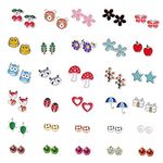 30 Pairs Girls Earrings Set, Hypoallergenic Stainless Steel Cute Stud Earrings Animals Flowers Pearl Earrings, Best Gifts for Teens Girls Women