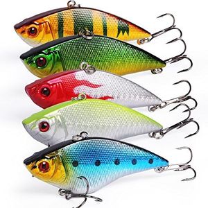 Sougayilang Fishing Lures Large Hard Bait Minnow VIB Lure with Treble Hook Life-Like Swimbait Fishing Bait 3D Fishing Eyes Popper Crankbait Vibe Sinking Lure for Bass Trout Walleye Redfish, Type 1-5PCS with Box