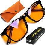 THL Sleep Blue Light Blocking Reading Glasses for Better Sleep - Amber Orange Computer Filter Anti Eye Strain Lenses (Black) Regular