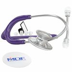 MDF Acoustica Lightweight Stethoscope for Doctors, Nurses, Students, Home Health Use, Adult, Dual Head, Purple Tube, Silver Chestpiece-Headset, MDF747XP08