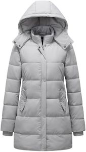 GGleaf Women's Winter Thicken Puffer Coat Warm Snow Jacket with Removable Hood Fashions Long Jacket Grey Medium