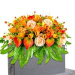 Cemetery Flowers for Headstone Saddle Artificial Tulip-Orange-1