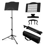 OUKMIC Music Stand, Folding Sheet Music Stand with Carrying Bag, Portable and Lightweight Music Book Stand with Instrument Book Clip & Page Holder for Performence, Guitar, Ukulele, Violin Players