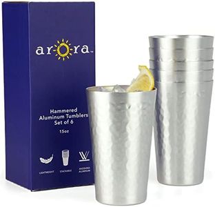 ARORA Aluminum Metal Cups for Drinks, Metal Anodized Hammered Silver Color Tumblers Set of 6, Aluminum Drinking Cups for Father's Day 15oz