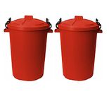 M1SS (Set of 2) 50 Litre Heavy Duty Plastic Clip Lock Lid Bin Indoor or Outdoor Rubbish, Dustbin, Trash, Waste or Storage of Animal Feed. (Red)