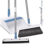 Almcmy Broom and Dustpan Set,Broom and Upright Dustpan Combo with Long Handle & Floor Squeegee,Outdoor Indoor Broom with Dustpan Set for Home Kitchen Room Office Lobby Floor Use