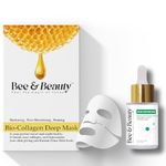 Bee & Beauty Bio-Collagen Deep Mask and Acne Fighter Bee Face Serum Combo - Pack Of 2 | Ultimate Hydrating Collagen Mask With Hyaluronic Acid | Pore Minimizing, Oil Controlling & Dark Spot Reduction