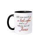 3dRose All You Need is a Little Coffee an a Whole Lot of Jesus Two Tone Mug, Ceramic, Black/Red, 10.16 x 7.62 x 9.52 cm