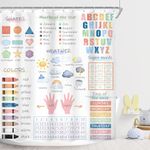 Imirell Kids Educational Shower Curtain 60Wx72H Inches Boho Watercolor Alphabet Pastel Numbers Shapes Colors Weather Knowledge Child Nursery Bathroom Home Decor Polyester Fabric 12 Plastic Hooks