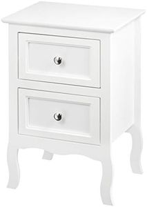 WOLTU Comodino Shabby Chic Comodino Bianco con Due Cassetti per Camera da Letto Comodino da Notte in MDF 40x30x60cm TS119ws