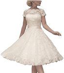 Abaowedding Women's Cocktail Dress Floral Lace Knee Length Short Formal Wedding Bridal Gown Ivory US 16