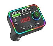 Crown Tech Bluetooth 5.0 FM Transmitter for Car, 38W PD&QC3.0 Fast Car Charger Wireless Bluetooth FM Radio Adapter Bass Sound Music Player FM Car Kit with Hands-Free Calling Support USB Drive