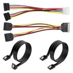 SATA III Data Cable SATA Power Cable Kit Straight 90 Degree SATA 3.0 Cables 15 Pin SATA Male to SATA Female Power Crod 4Pin Molex to Dual SATA Power Splitter Adapter for HDD DVD SSD Drives, Black