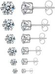 6 Pairs Stud Earrings Set,Clear Cubic Zirconia 316L Stainless Steel Earrings for Women for Men 3-8mm White Gold, Stone, Cubic Zirconia