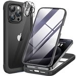 Miracase Glass Case for iPhone 15 Pro Max Case 6.7'', Full-Body Bumper Phone Case Cover with Built-in 9H Tempered Glass Screen Protector & Camera Lens Protector, Black