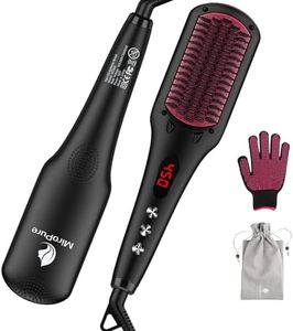 Hair Straightener Brush by MiroPure, 2-in-1 Ionic Straightening Brush with Anti-Scald Feature, Auto Temperature Lock & Auto-Off Function, Black