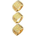 JewelryWe 3 Pieces Gold All Well Male Ring in 18 K 18 Carat Gold Authentic Golden Kanji Rich Luck Wealth Adjustable Size