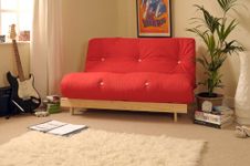 Comfy Living 4ft Small Double 120cm Wooden Futon Set with RED Mattress