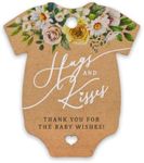 Summer-Ray 50pcs Baby Onesie Hugs & Kisses Thank You for The Baby Wishes Floral Themed Baby Shower Favor Tags (Kraft Brown)