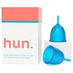 Hun Reusable Menstrual Cups, 2 x Small Silicone Cups, Medical Grade Non-Leak Period Care, Wear Up to 12 Hours, Easy to Apply, Wash and Use, Includes Cotton Canvas Bag