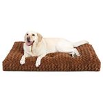 KSIIA Large Dog Bed Washable, Calming Dog Bed, Dog Crate Mattress with Non skid Bottom, Fluffy Anti Anxiety Dog Beds, Pet Beds Pillow Cushion for Dog, Brown, 90x60x8cm