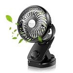 ELZO USB Desk Fan, 5000mAh Mini Clip Fan, Auto Oscillating, 360° Rotation Rechargeable Stepless Speed, Super Quiet Portable Fan for Office Stroller Car Camping Travel, Black