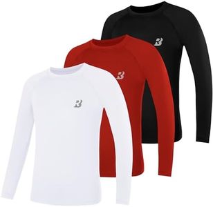 Roadbox Boys Youth Compression Shirts - 3 Pack Long Sleeve Athletic Undershirt Kids Quick Dry Base Layers for Baseball Soccer Football