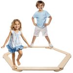 Navaris Wooden Toddler Balance Beam - Wood Balancing Beams for Toddlers - Configurable into Different Shapes - Kids Active Indoor or Outdoor Obstacle Course Toy