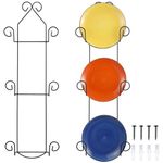 Menkxi 2 Pcs Vertical Plate Hanger Metal Decorative Wall Plate Rack Contains 3 Non Adjustable Brackets Wall Plate Holder 3 Tier Hanging Display Rack Holders for Display Plates Dishes Tiles, Black