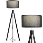 Brightech Eden Tripod LED Floor Lamp – Mid Century Dimmable Modern Light for Contemporary Living Rooms - Tall Free Standing Lamp with Solid Wood Legs for Bedroom, Office - Classic Black