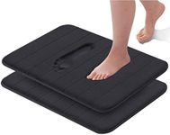 Memory Foam Bath Mat, (2 Pack) Non-Slip Back, 40x60 cm Fleece Softness, Highly Absorbent, Bathroom Carpet, Super Soft Microfiber Bath Rug, Rectangle, Easy to Clean Mat… (Black)